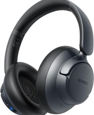 BERIBES Upgraded Hybrid Active Noise Cancelling Headphones with Transparent Modes,70H Playtime Bluetooth Headphones Wireless Bluetooth with Mic, Deep Bass,3.5MM Cable,Soft-Earpads,Fast Charging-Black