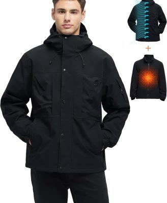 Men's 3 in 1 Winter Coats Water Resistant Ski Snow Warm Fleece Jacket With Multi-Pockets Windbreaker Jacket